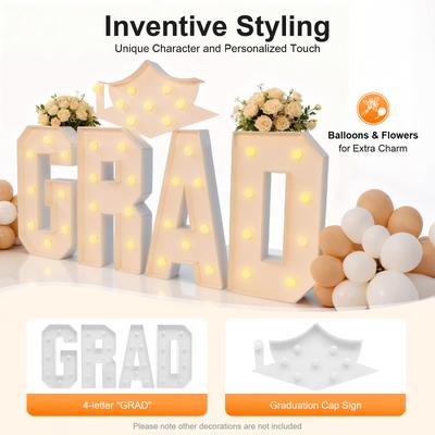 Letras LED GRAD Iluminadas com Sinal de Chapéu de Formatura, Decoração de Festa em Placa de Espuma para Cabine de Fotos, Decoração para Celebração Universitária