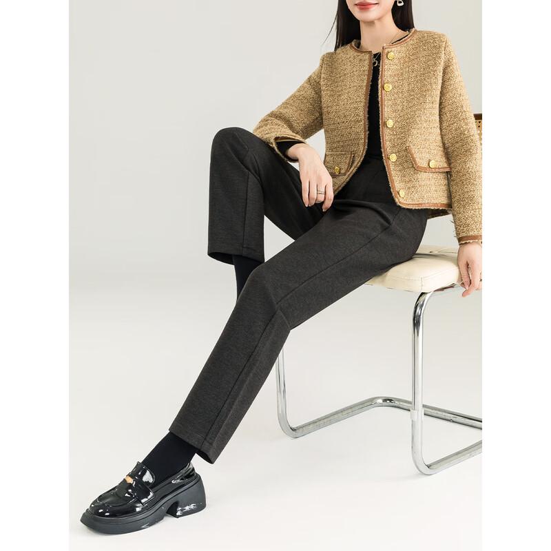 MengShuYa Women's Petite High-Waist Faux Wool Tapered Ankle Pants