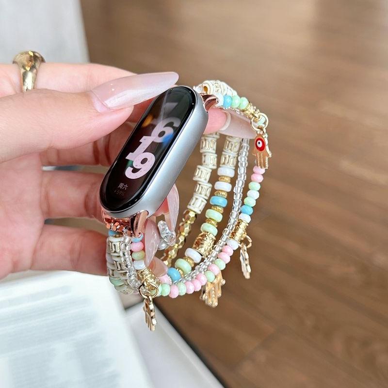 Beaded Watch Bands for Mi Band 8 9 10 Repleacement Watch Straps for Mi 8Pro 9Pro Wristband Elastic Redmi Watch 4 5 6 Correas 3