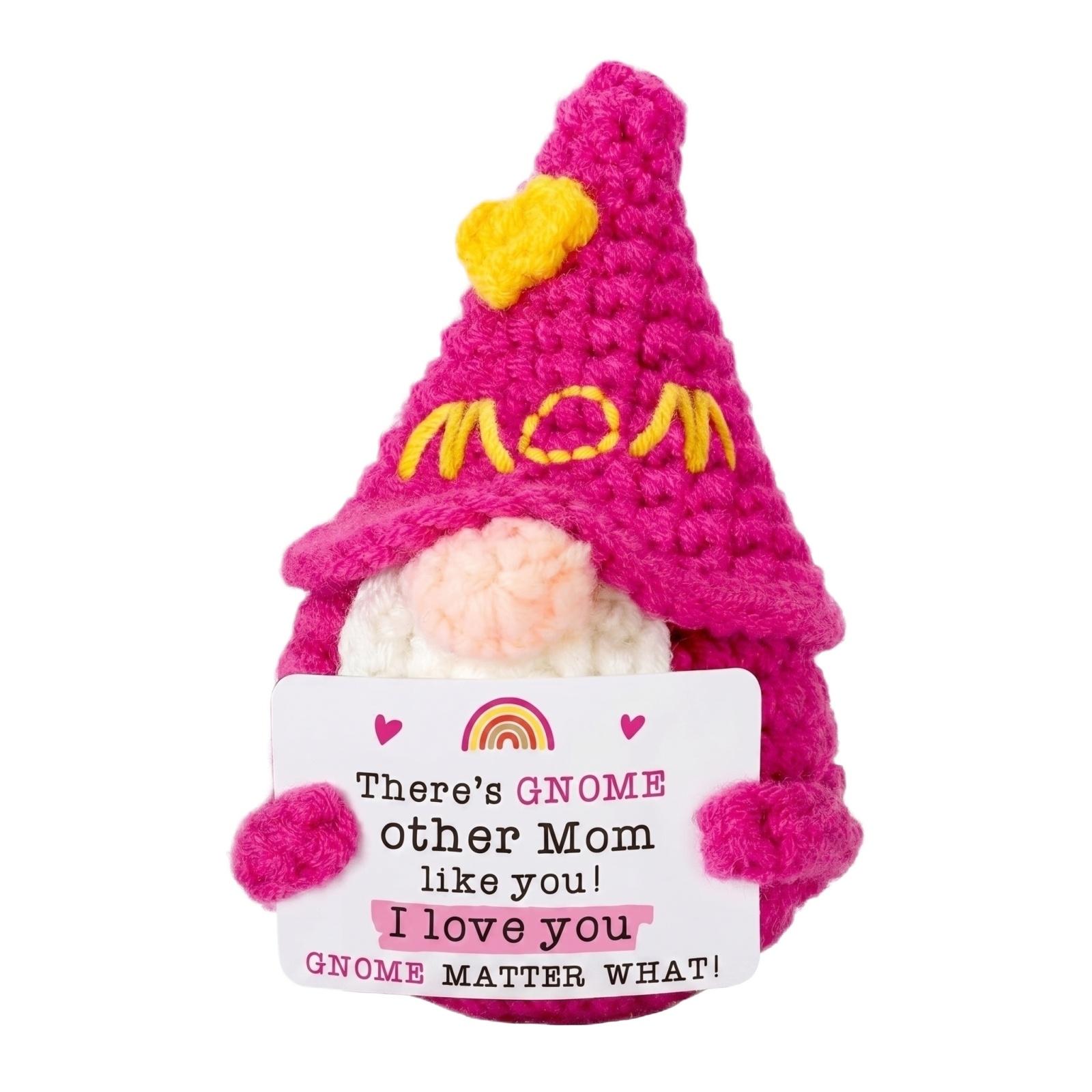 

Handmade Crochet Gnome Doll Holding Inspirational Message Card Small Decorative Plush Toy for Home Office Desk Display Shelf Ornament One Size