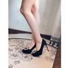 Small waterproof table pointed head thin heel high heels women's 2025 autumn new temperament square buckle black suede single shoes