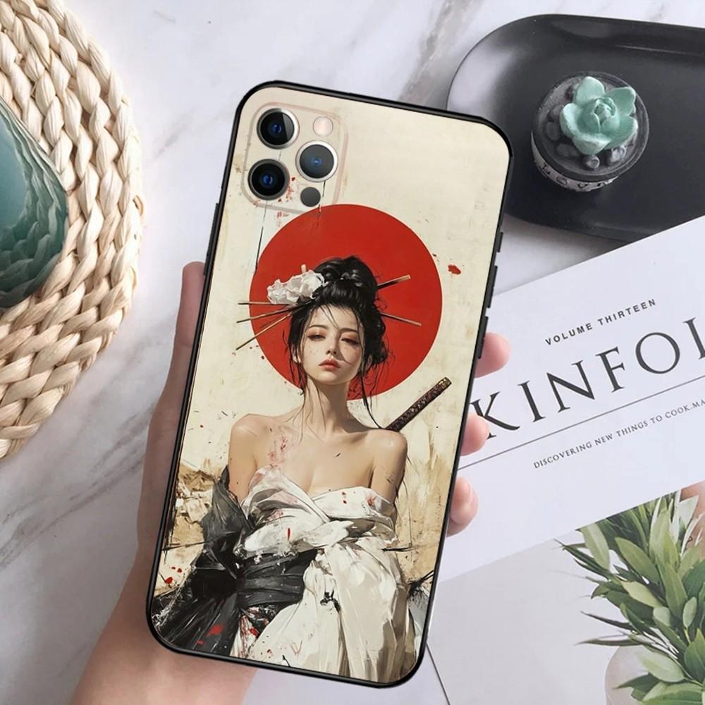 

Samurai Warrior Geisha Phone Case For iPhone 16,15,14,13,12 Mini 11 Pro XR,X,XS,MAX 7,8 Plus Silicone Cover Soft Black iPhone15