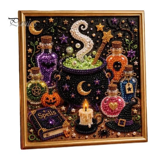Relaxing Stress Relief Crafts Halloween Faux Pearl Painting Kit, DIY Witchcraft Art 3D Crafting Materials Bead Wall Craft Kit for Adults Beginners,