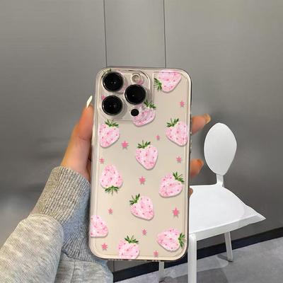Rosa jordgubbs Fodral för iPhone 11 Fodral iPhone 15 17E 13 12 14 16 Pro Max 14 Plus 17 Air 16E Mjukt silikonfodral