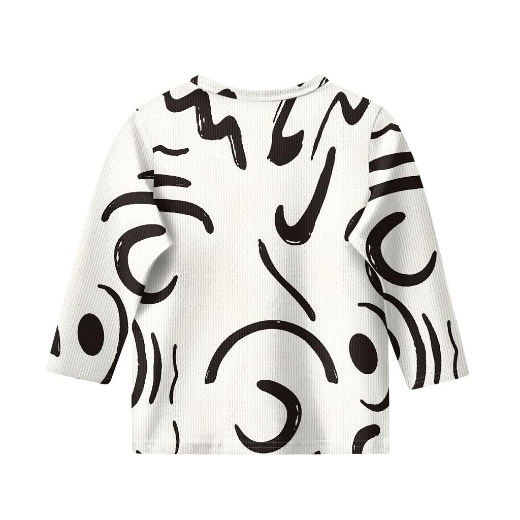 Children's 3/4 Sleeve Tops Knit  Casual  Print T Shirt Round Neck Pullover Blouse