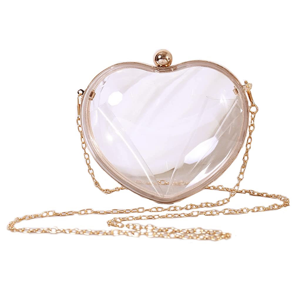 

Suitcase Company GPT Mini Shoulder Bag, Women s, Clear Heart-Shaped, with Chain, Clasp Purse, Transparent, Gold