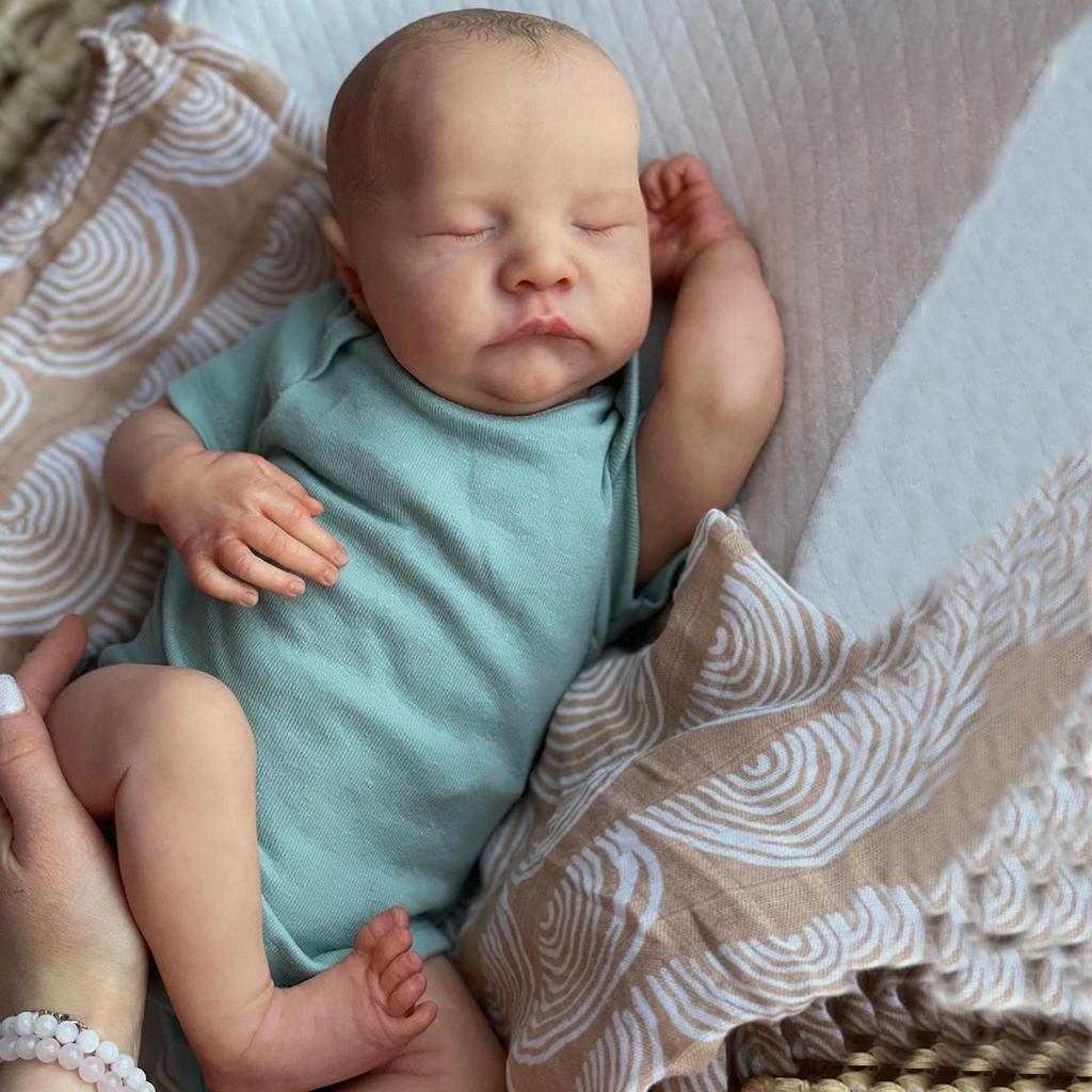 BZDOLL 48cm 19inch Baby Reborn Doll Sleeping with 3D-painting Skin, Hand Drawn and Blood Vessels, Soft vinyl Newborn Girl Art Christmas Birthday Gift