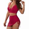 Sexy Bikini Split Mesh Skirt Three-piece Set Solid Color Plus Size Swimsuit Women