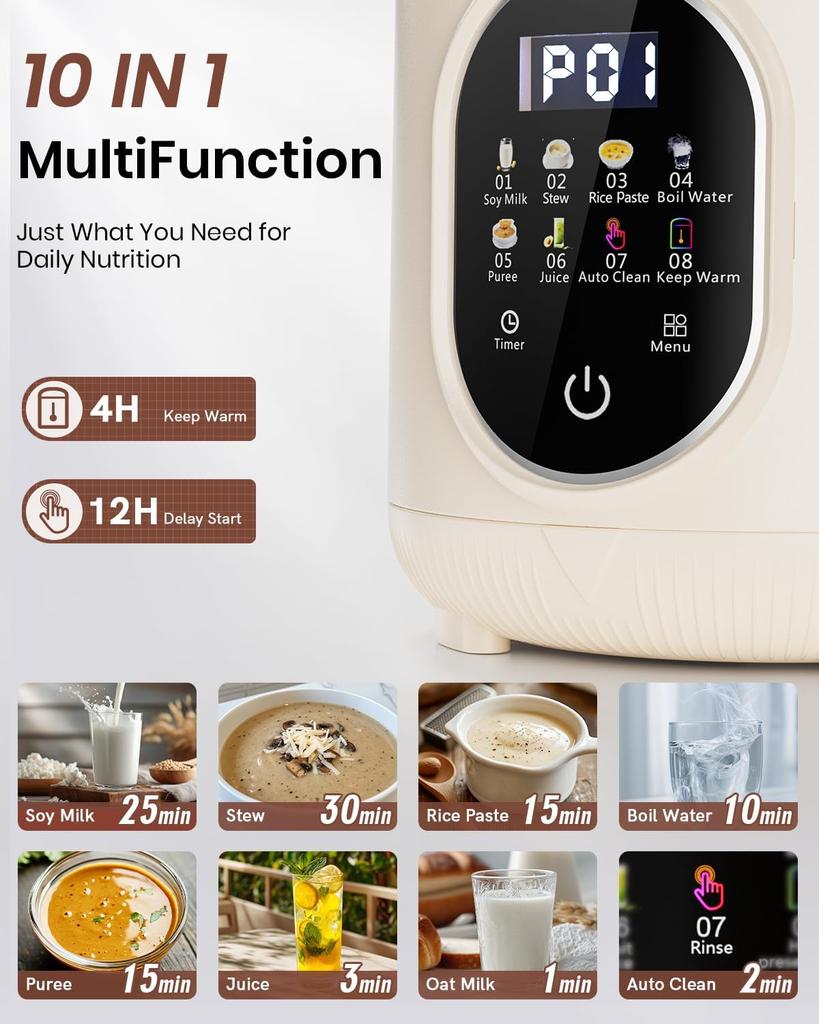 55oz Family-Size Nut Milk Maker, Almond/Oat/Soy/Cashew Milk, Juice & Smoothie, Auto Clean, Delay Start, Boil & Keep Warm