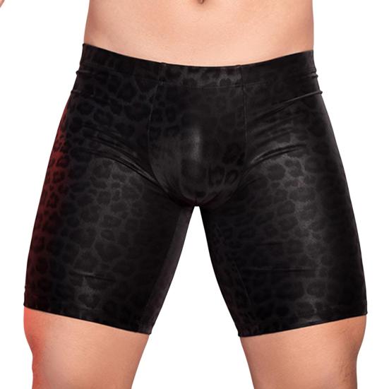 Herren Kunstleder Unterwäsche Mid-rise 3D U-konvexen Schlange Leopard Print Shorts Höschen Stretchy Skinny