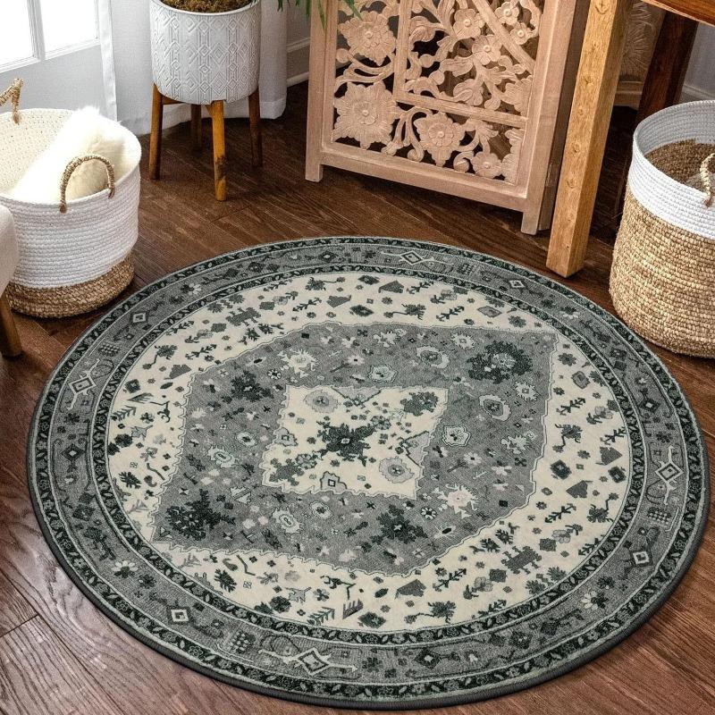 Bohemian Persia Style Print Round Rug Non-Slip Circle Carpet for Living Room Floor Mat for Chair Coffee Table Bedside Decoration