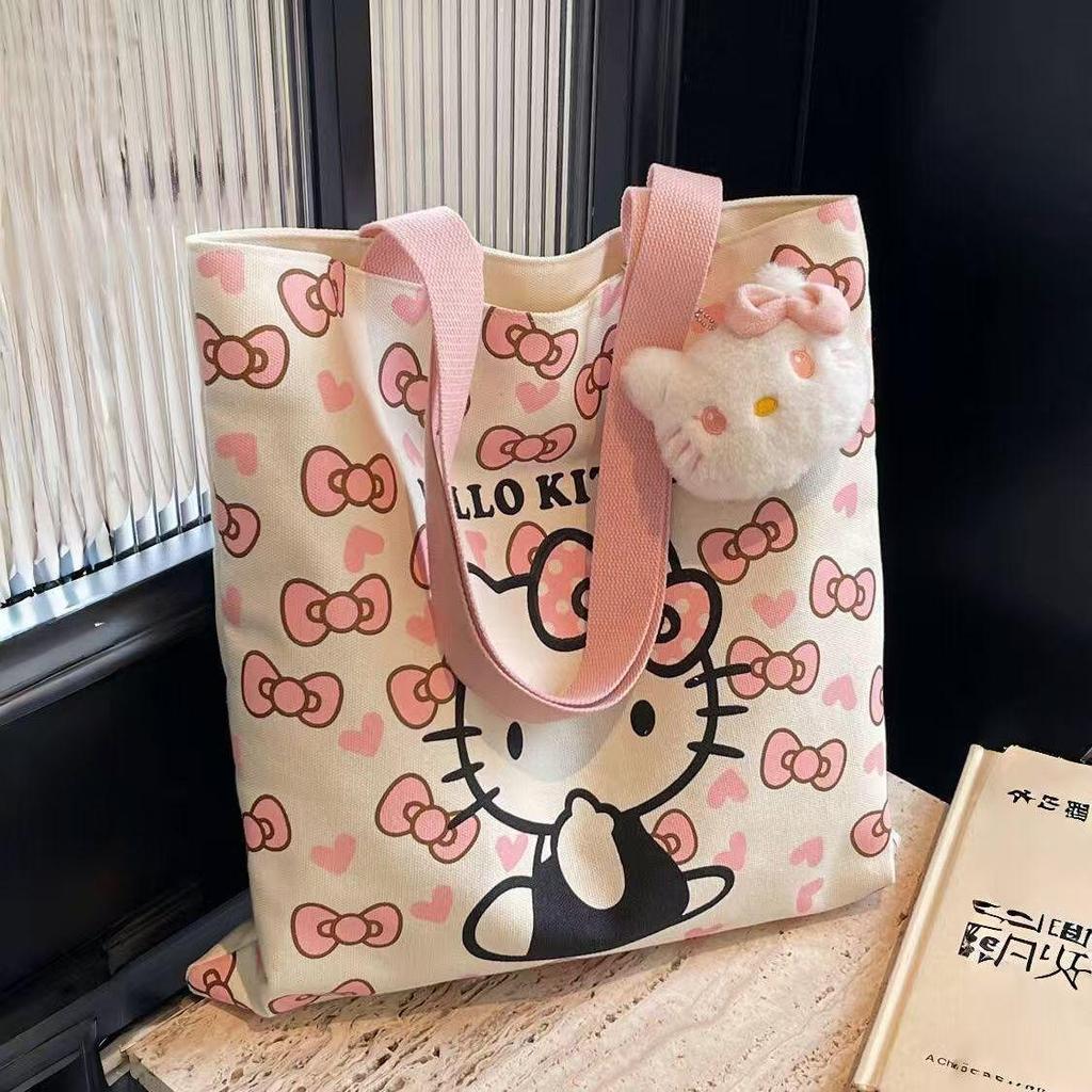 Plátěná taška přes rameno s kočičkou pro studenty s velkou kapacitou