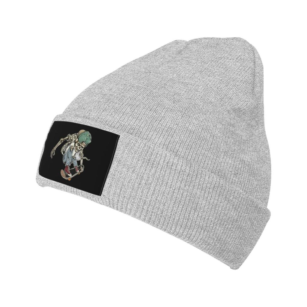 Winter Casual Beanie Hats For Unisex Women Skeleton Playing Skateboard Unisex Adult Cap Warm Daily Knit Hat Skull Caps Black