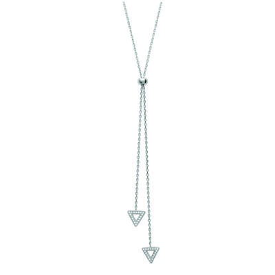 [N0019] - Silver Necklace 'Triangles' White Silver (rhodium Plated) - 10x9 Mm