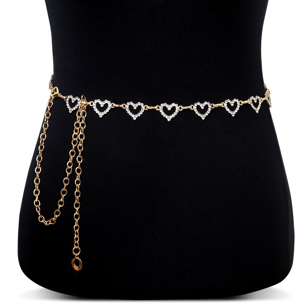 Heart-shaped Rhinestone Zircon Waist Chain for Women High-end Simple Design Metal Chain Accessories Fashion Jewelry