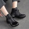 Johnature Retro Solid Color Short Boots Genuine Leather Round Toe Side Zipper Low Heel Casual Women's Shoes