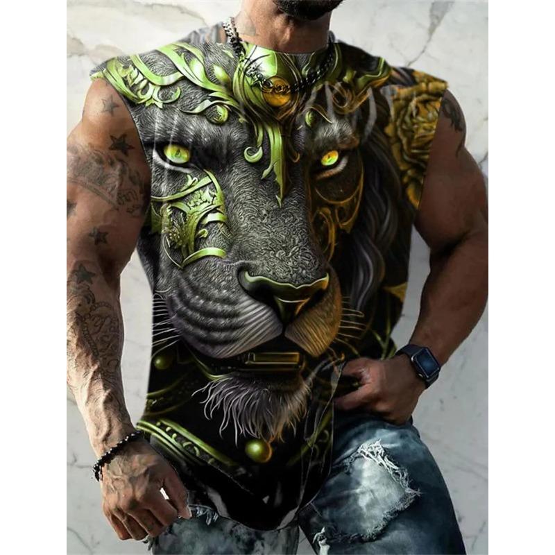Weste für Herren mit Aufdruck „Goldener Löwe“, ärmellos, Rundhalsausschnitt, 3D-Druck, für jeden Tag, Sport, Fitness, Modedesign, S-6XL