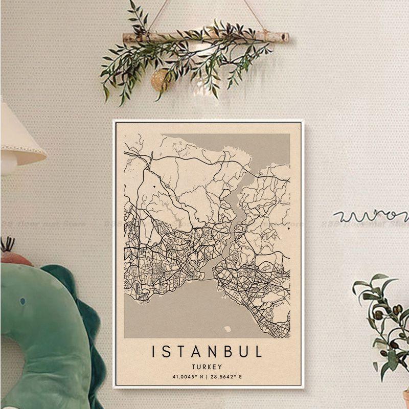 Dublin Paris London New York Benutzerdefinierte Stadtkarte Klassische Filmposter Kraftpapieraufkleber Heimbar Café Zimmer Wanddeko