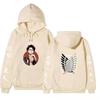 Attack On Titan Levi Ackerman Hoodie Unisex Fleece Sweatshirt, Front Character Print, Back Wings Logo, Japanese Sleeve Text, Autumn Winter Pullover