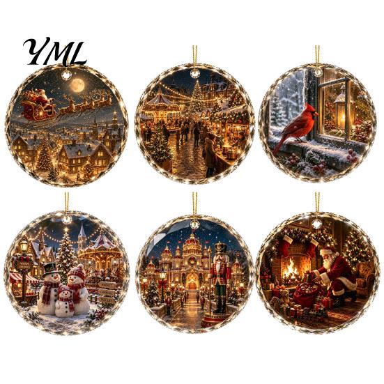 Christmas Landscape Ornament Scene Acrylic for Holiday Tree Decor, Decorative Seasonal Ornaments Hanging Keepsake Party And Home Decorations Supplies