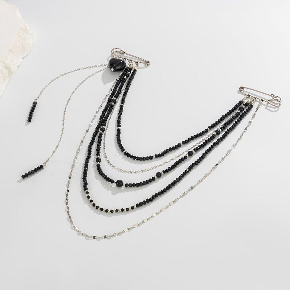 Alloy Tassel Chain Brooch Water Droplet Fringe Bead Fixed Ornament Clothing Tie Pin Women Girls
