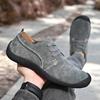 Men Retro Suede Handmade Casual Walking Shoes Outdoor Grey Lacing Driving Shoes Over Sized