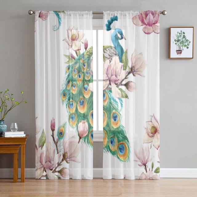 Autumn Forest Cartoon Animals Bear Fox Owl Sheer Curtains for Windows Tulle Curtains for Living Room Bedroom Children Room Decor