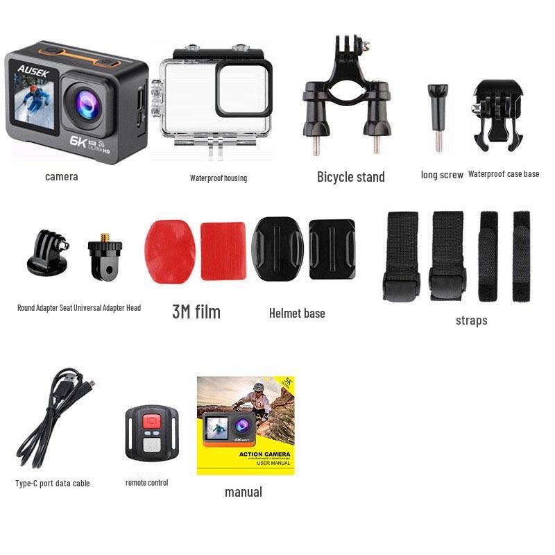 4K Sports Action Camera with Anti-Shake, Touchscreen, Wireless Connectivity, for Cycling & Fishing
