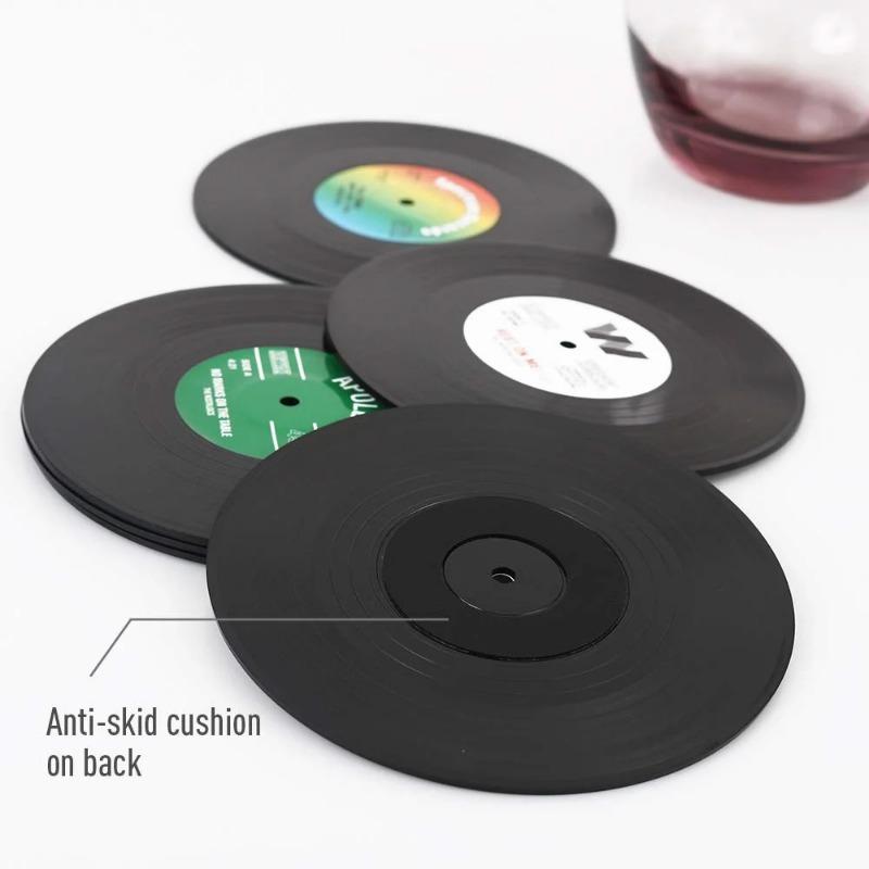 Retro Vinyl Record Coaster Set 12Pcs Colorful Vintage Drink Coasters Mug Cup Pad For Coffee Table Decor Home Desktop Supplies