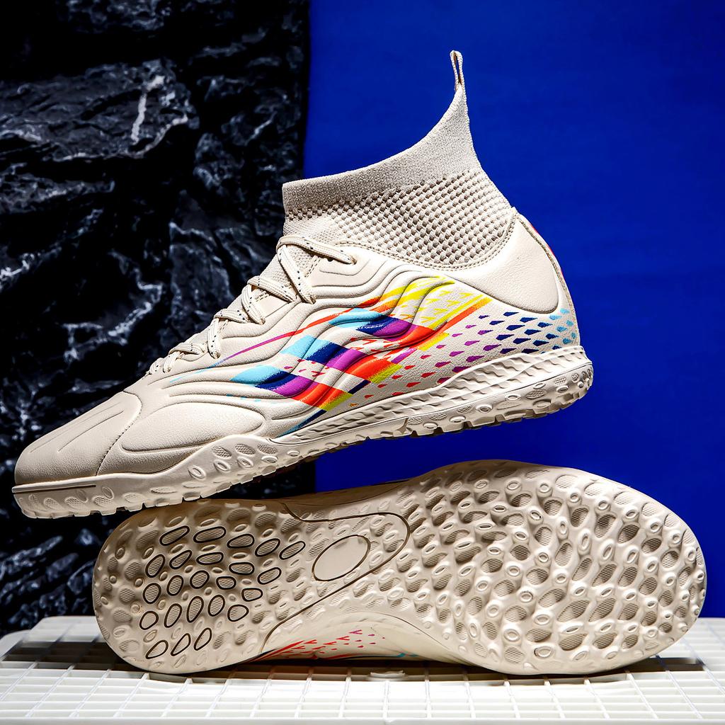 Nowe buty sportowe do piłki nożnej z wysoką cholewką, buty piłkarskie z długimi korkami TF, specjalne buty treningowe, modele męskie do piłki nożnej