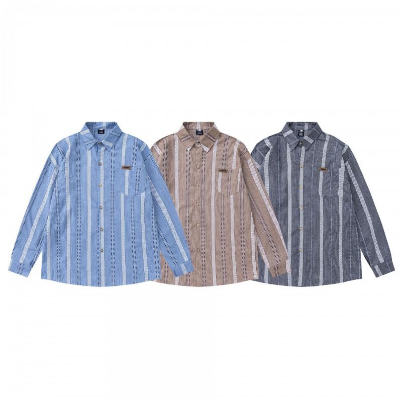 Versatile Striped Casual Shirts Men Women Loose Fit Couple Long Sleeve Plaid Blouse