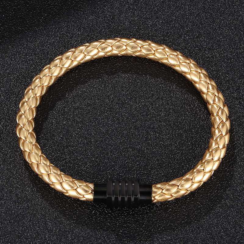 Luxury Round Combination Men's Stainless Steel Clasp Leather Bracelet Jewelry Gift