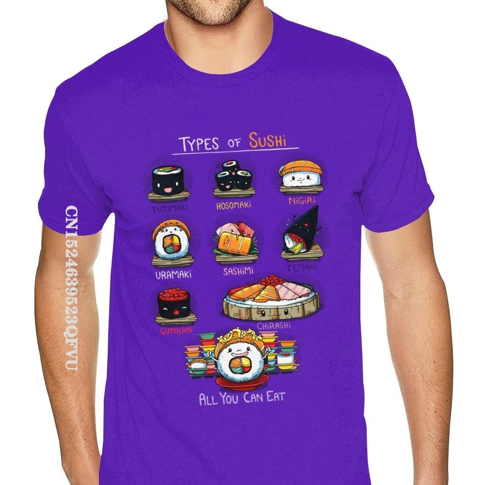 Cheap Graphic Types Of Sushi Tees Shirts Men's Make Your Own Gothic Style Anime Tshirt Retro Cotton O Neck Shirt