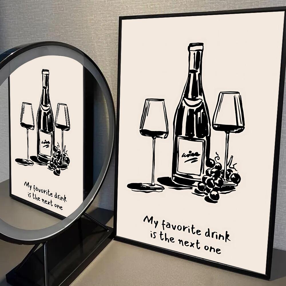 1PC Abstract Art Wine Glass Pizza Poster Self-adhesive Art Waterproof Paper Sticker Coffee House Bar Room Wall Decor
