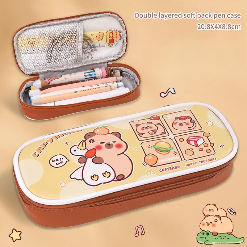 Portable Cartoon Capybara Pencil Case Large Capacity Multi-Functional Stationery Box Waterproof Storage Bag School Supplies