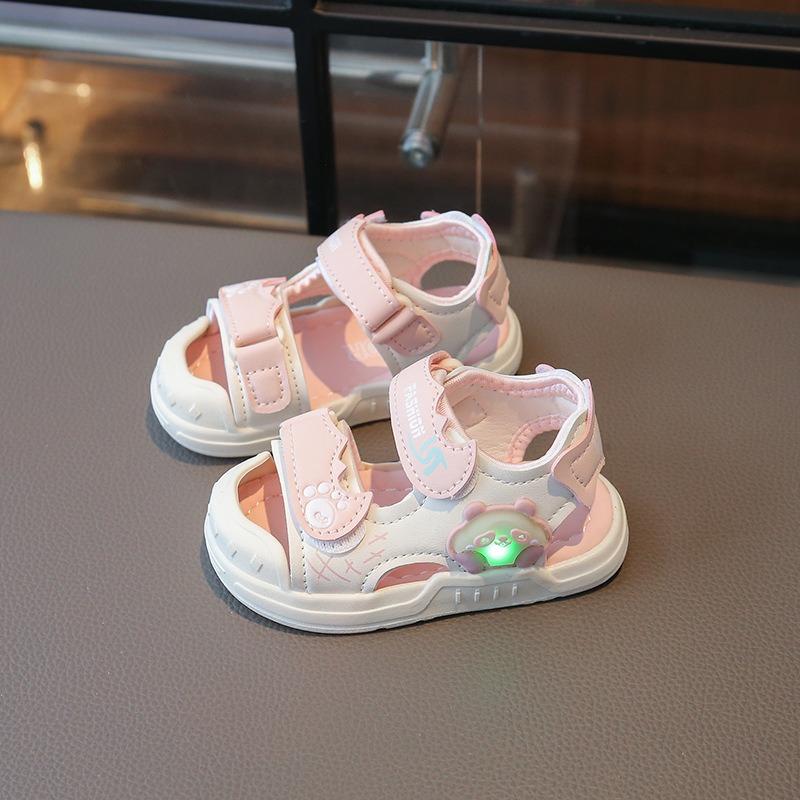New summer luminous closed-toe sandals, waterproof soft sole toddler walking shoes 16 розовый