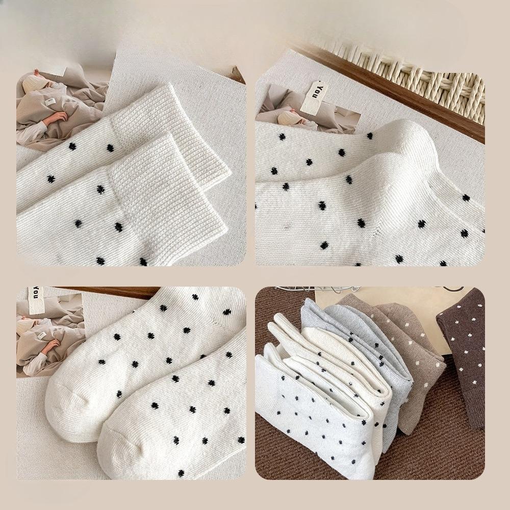 Polka Dot Wool Socks for Women In Autumn and Winter, Thickened Retro Mid-calf Pile Socks with Polka Dots