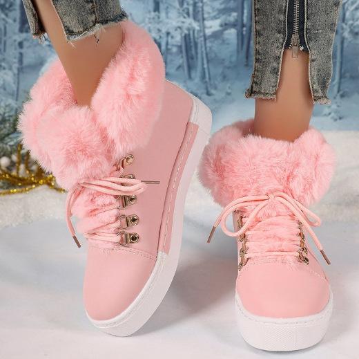 Fashion Women Boots Winter Fashion Women Plush Warm Lace Up Comfortable Platform Flats Casual Sneakers Plus Size Shoes for Women 36-43
