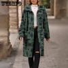 Cappotto Lungo Giacca da Donna a Senso Unico Stile Etnico Stampato Peluche Autunno Inverno