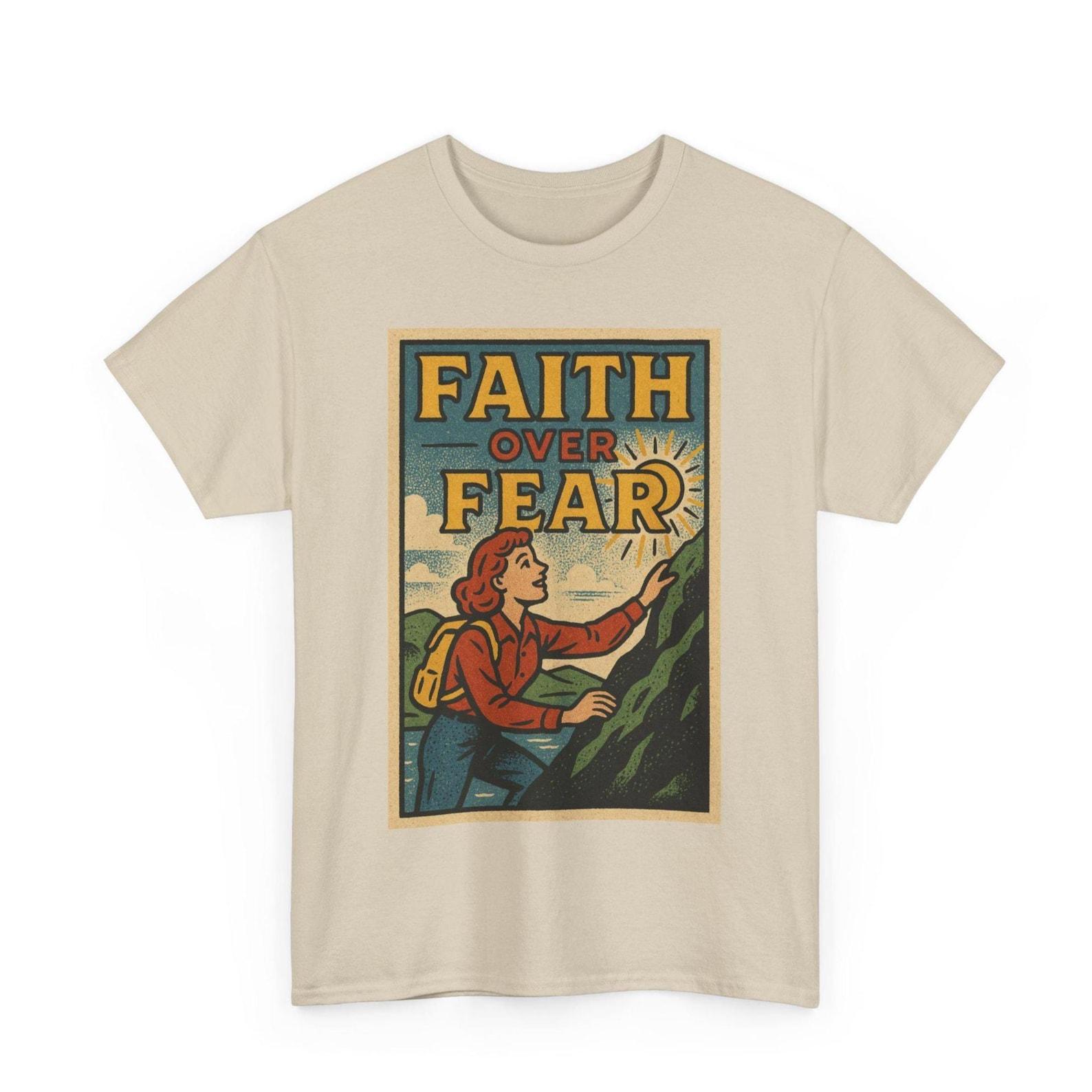 Faith Over Fear T-Shirt: Retro Comic Style Inspirational Tee S