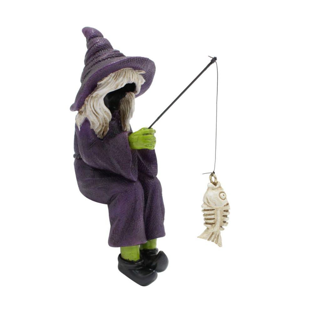 

Resin Crafts Halloween Fishing Witch Sculpture Ornaments Halloween Figurine Home Decoration фиолетовый