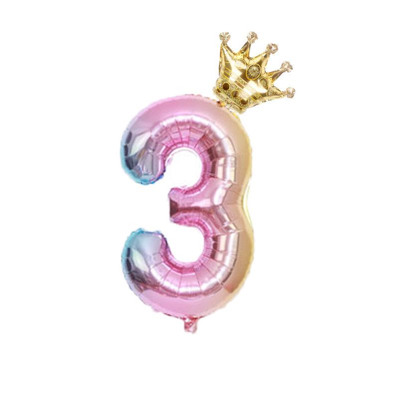 32 Inch Gradual Change Digital + Crown (Independent Packaging) Digital Road Lead 0-9 Aluminum Foil Balloon Birthday Anniversary Celebration