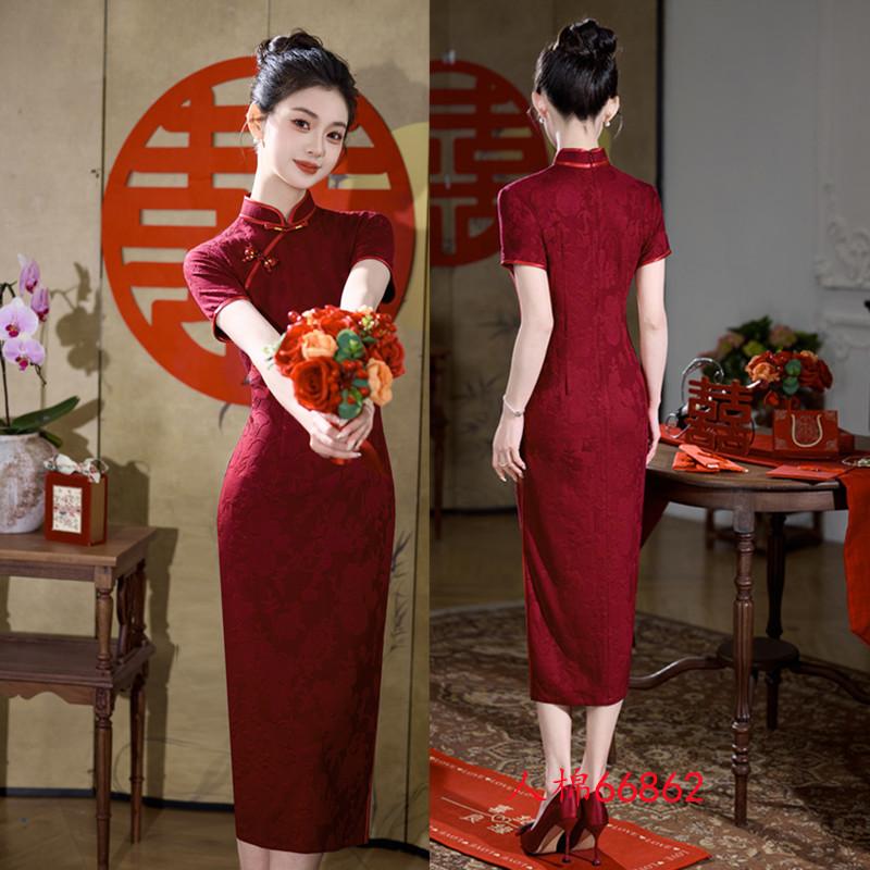 Xi mother wedding cheongsam summer new retro style long Xi mother-in-law feeling Chinese banquet cheongsam