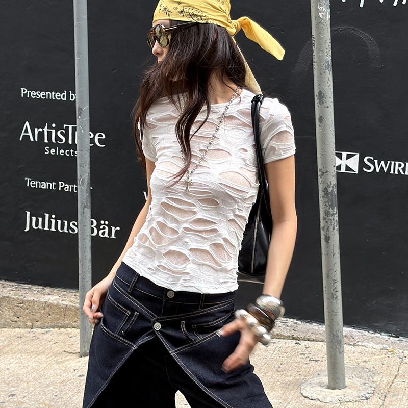 Street Sense Round Neck Slim Fit Fashion Hole T T