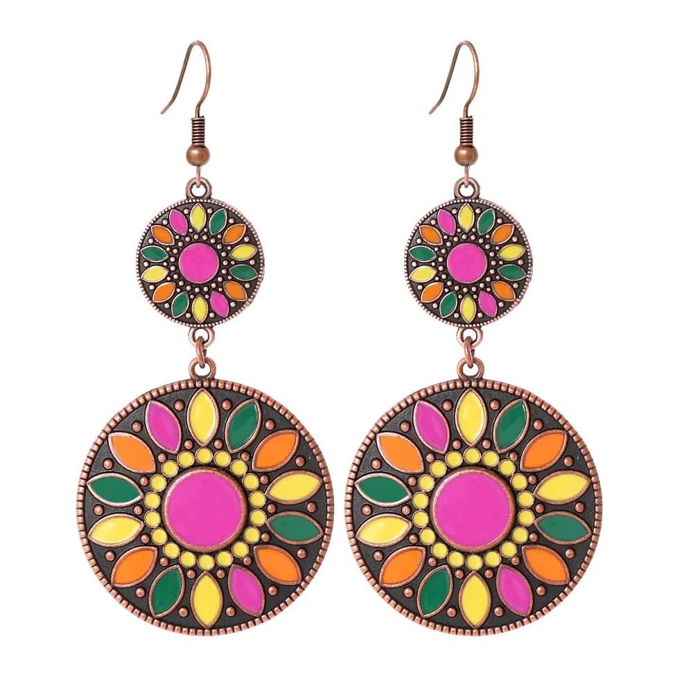 Bohemian Flower Pendant Earrings Oil Enamel Bohemian Earrings Vintage Drop Earrings  For Girls Style-3