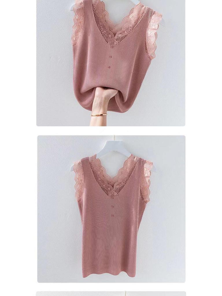 Spring/Summer Women's Plus Size Lace Camisole - Loose Fit, Sleeveless Ribbed Tank Top