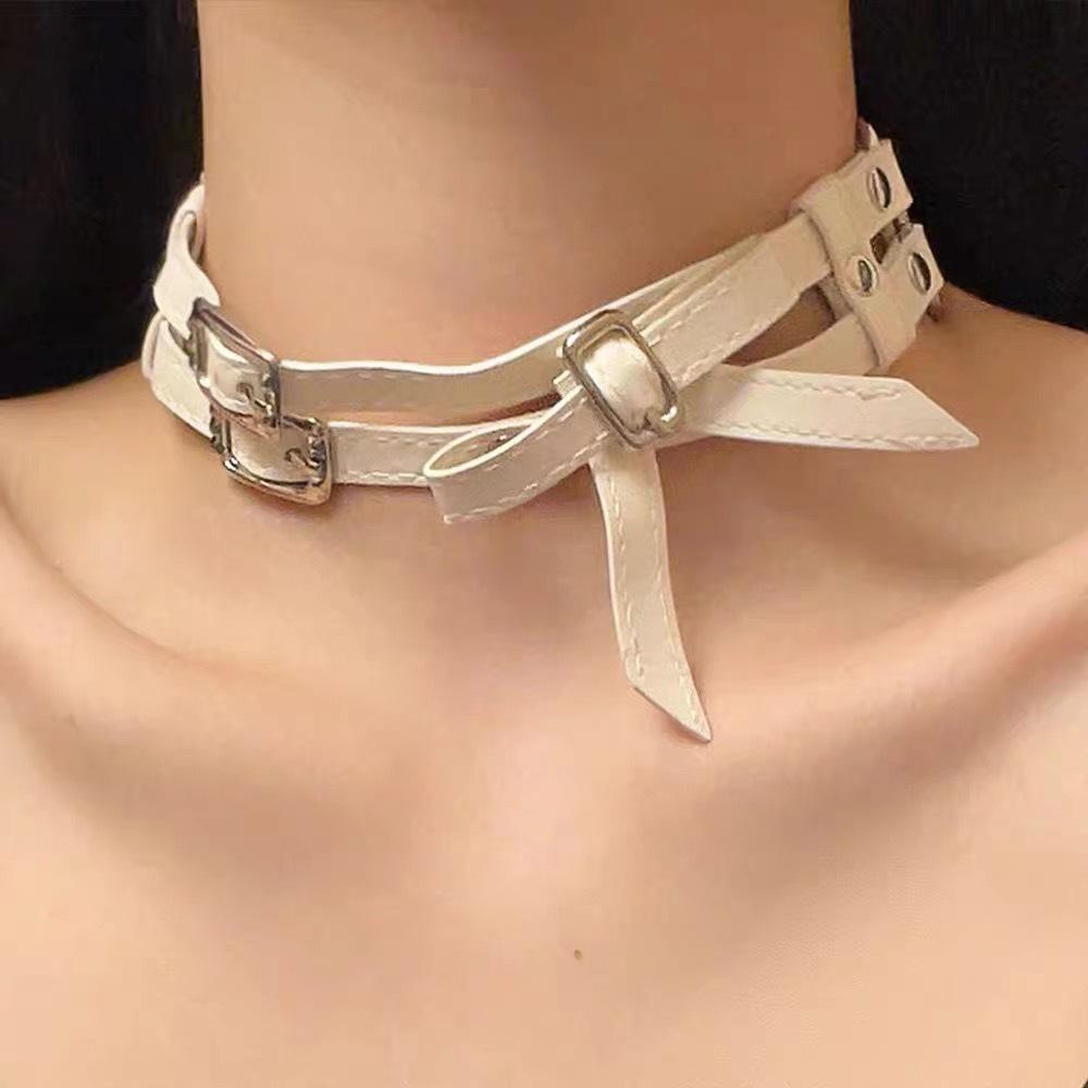 Y2K Spicy Girl Dark Star Leather Choker Necklace - Pure Desire Clavicle Chain
