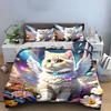 Angel Cat Three-Piece Fantasy Decor Exquisite Three-piece Bedding Set Gift for Kids and Adults
