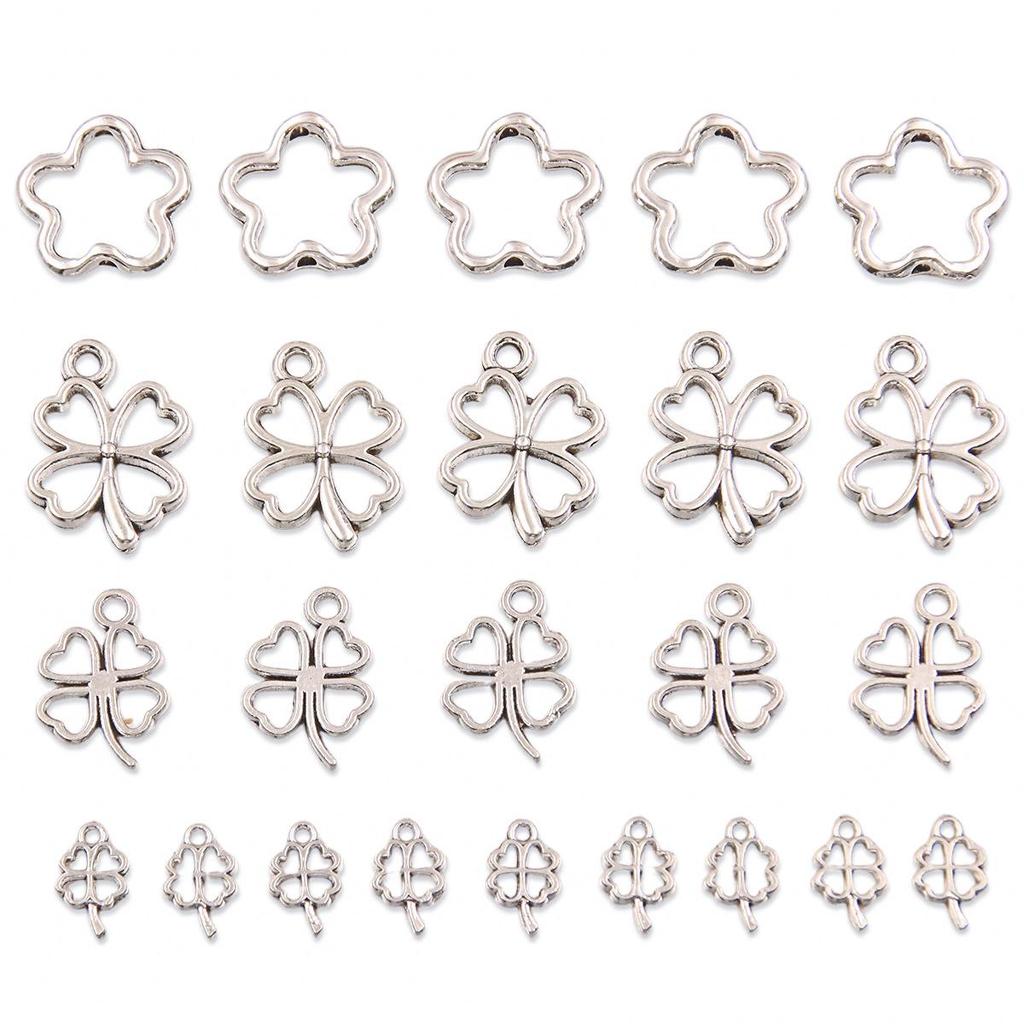 4 Styles Zinc Alloy 4-Petal Small Flower Pendant Beads for DIY Necklaces and Keychains