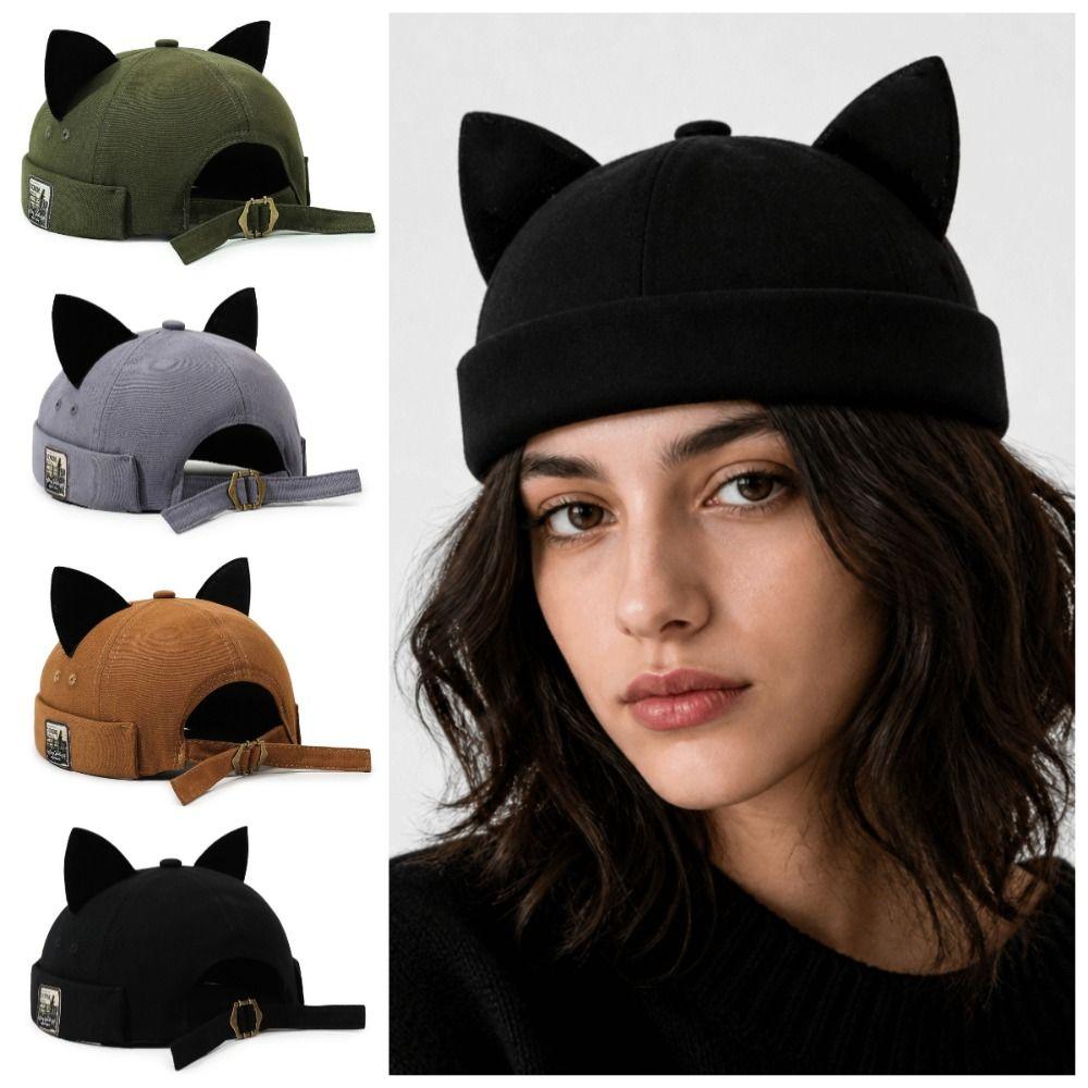 Breathable Cat Ears Brimless Hat Adjustable Woman's Landlord Hat Fashion Bucket Cap Outdoor